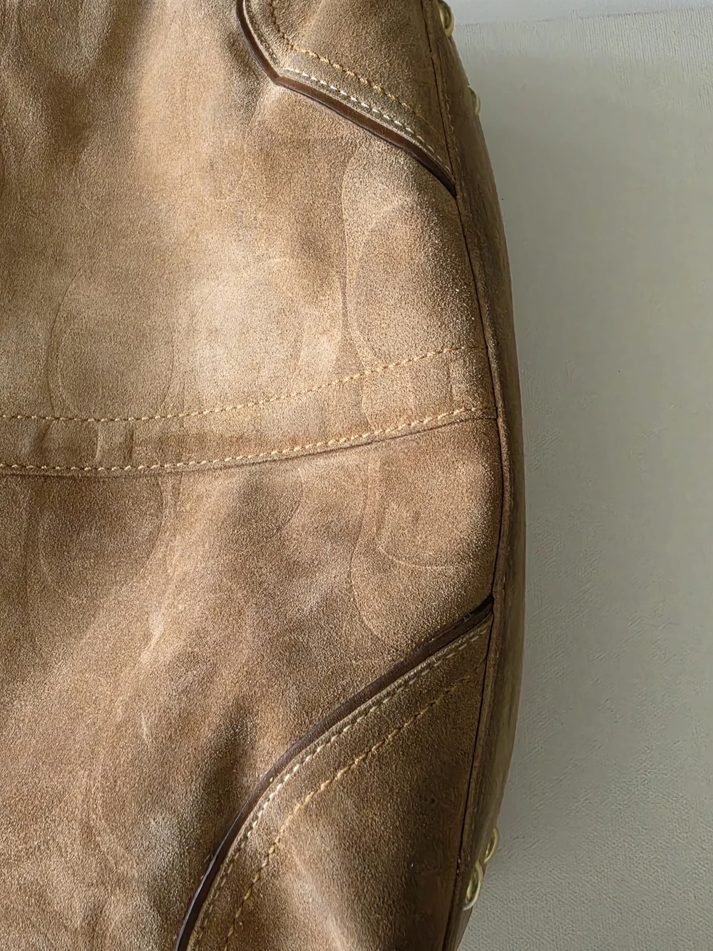Coach Hampton Beaded Suede Tote Bag Tan/Beige Monogram